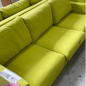 EX HIRE LIME UPHOLSTERED 3 SEATER COUCH **HAS NO LEGS*** SOLD AS IS***