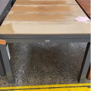 EX HIRE FURNITURE - EXTENDABLE TIMBER TABLE SOLD AS IS