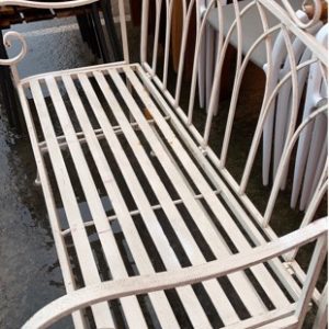 EX HIRE FURNITURE - WHITE METAL BENCH SEAT SOLD AS IS