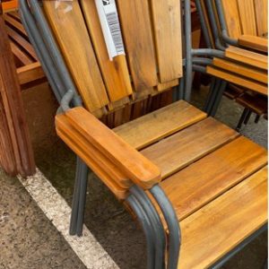 EX HIRE FURNITURE - TIMBER METAL FRAMED OUTDOOR CHAIRS SOLD AS IS