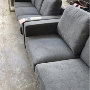 BRAND NEW CHARCOAL FABRIC BANJO 3.5 SEATER COUCH WITH 2.5 SEATER COUCH LOBANJMFCC3160