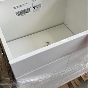 600MM WHITE VANITY WITH FINGER PULL DOORS NO TOP SOLD AS IS
