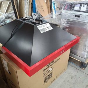 BRAND NEW BELLING 900MM CHIMNEY RANGE HOOD BC90RED BLACK WITH RED TRIM 3 SPEEDS WITH 3 MONTH WARRANTY
