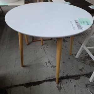 EX HIRE FURNITURE - WHITE SMALL ROUND TABLE SOLD AS IS