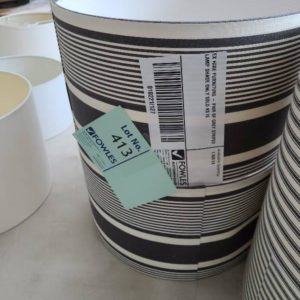 EX HIRE FURNITURE - PAIR OF GREY STRIPED LAMP SHADE ONLY SOLD AS IS