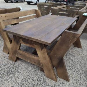 BRAND NEW SOLID TIMBER HEAVY DUTY OUTDOOR TABLE WITH 2 BENCH SEATS