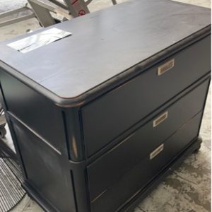 EX DISPLAY MALLEE BLACK LACQUER TIMBER BEDSIDE TABLE CRACK IN TOP SOLD AS IS
