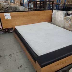 BRAND NEW WHISPER WORMY CHESTNUT TIMBER QUEEN BEDFRAME WITH EXTENDED BEDHEAD