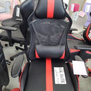 EX DISPLAY BLACK & RED MESH GAMING CHAIR WITH LUMBAR SUPPORT ADJUSTABLE ARMS AND BACK TILT FEATURE RRP$249