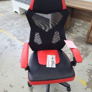 EX DISPLAY BLACK & RED MESH GAMING CHAIR WITH ADJUSTABLE BACK TILT RRP$249