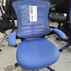 EX DISPLAY BLUE MESH OFFICE CHAIR WITH FLIP ARMS