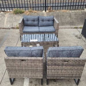 COFFEE RATTAN SMALL OUTDOOR SETTING COUCH WITH 2 ARM CHAIRS WITH COFFEE TABLE