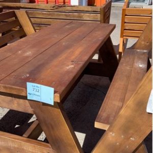 PRE OILED PINE HEAVY DUTY OUTDOOR TABLE WITH 2 BENCH SEATS