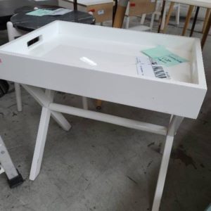 EX HIRE FURNITURE - WHITE TRAY TABLE SOLD AS IS
