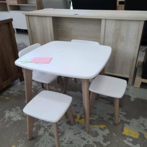 EX DISPLAY KIDS WHITE 5 PIECE TABLE AND CHAIR SET