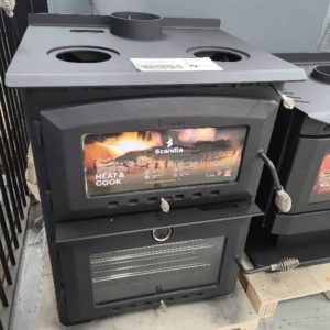 SCANDIA HEAT & COOK WOOD FIRED OVEN & HEATER SCX501 LARGE BAKING OVEN & COOK TOP AREA REMOVEABLE HOT PLATES (OPEN FLAME BURNER) RRP$2000 SOLD AS IS SCRATCH & DENT STOCK SCWB501-1-19-0131