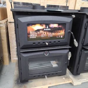 SCANDIA HEAT & COOK WOOD FIRED OVEN & HEATER SCX501 LARGE BAKING OVEN & COOK TOP AREA REMOVEABLE HOT PLATES (OPEN FLAME BURNER) RRP$2000 SOLD AS IS SCRATCH & DENT STOCK SCX501-1-19-0246