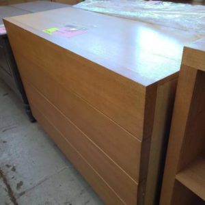 EX HIRE - LIGHT OAK 4 DRAWER TALL BOY SOLD AS IS