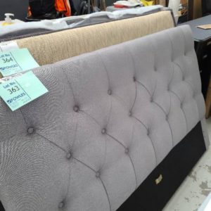EX DISPLAY FURNITURE - GREY BUTTON UPHOLSTERED QUEEN BED HEAD ONLY SOLD AS IS