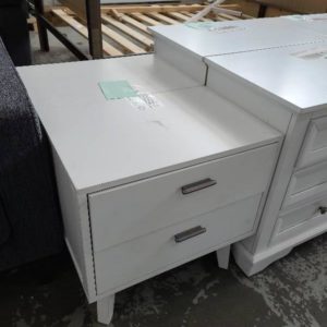 EX DISPLAY FURNITURE - PAIR OF TIMBER WHITE BEDSIDES SOLD AS IS SOLD AS IS