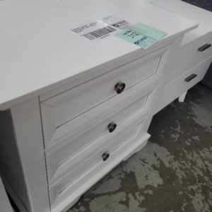 EX DISPLAY FURNITURE - AKIRA WHITE TIMBER BEDSIDE TABLE SOLD AS IS SOLD AS IS