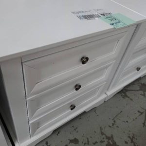 EX DISPLAY FURNITURE - AKIRA WHITE TIMBER BEDSIDE TABLE SOLD AS IS SOLD AS IS