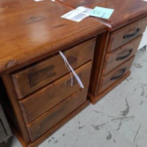 EX DISPLAY FURNITURE - PAIR OF TIMBER BEDSIDE TABLE SOLD AS IS