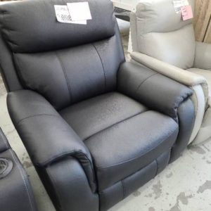 EX DISPLAY FURNITURE - SINCLAIR THICK LEATHER SINGLE ARMCHAIR MANUAL RECLINER SOLD AS IS