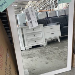 EX DISPLAY FURNITURE - GLOSS WHITE FRAMED MIRROR SOLD AS IS