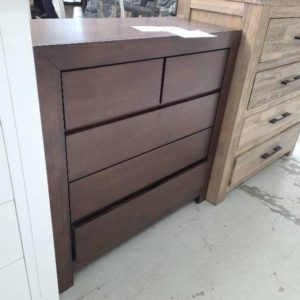 EX DISPLAY FURNITURE - TIMBER 900MM 4 DRAWER TALL BOY SOLD AS IS