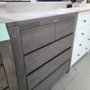 EX DISPLAY FURNITURE - 1000MM 5 DRAWER TIMBER TALL BOY SOLD AS IS SOLD AS IS