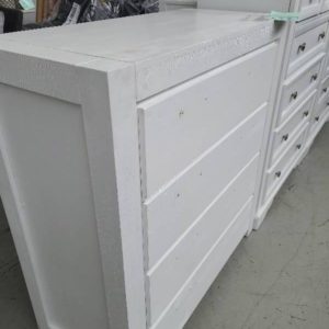 EX DISPLAY FURNITURE - 1000MM WHITE TIMBER 4 DRAWER TALL BOY SOLD AS IS