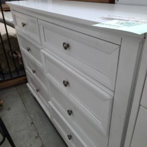 EX DISPLAY FURNITURE - AKIRA WHITE DRESSER 1498MM WIDE WITH 8 DRAWERS SOLD AS IS