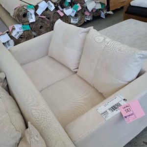 EX HIRE - BEIGE LINEN COUCH 2 SEATER SOLD AS IS