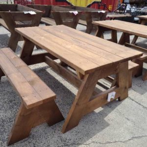 PRE OILED PINE OUTDOOR TABLE WITH BENCH SEATS EXTREMELY HEAVY