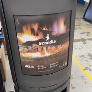 SCANDIA HELIX WOOD FIRE HEATER WITH WOOD STACKER SOLD AS IS SOME DENTS AND SCRATCHES RRP$1799 GRAPHITE COLOUR SCMR500G-18-0147