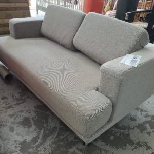 EX HIRE - LIGHT GREY 2 SEATER COUCH SOLD AS IS