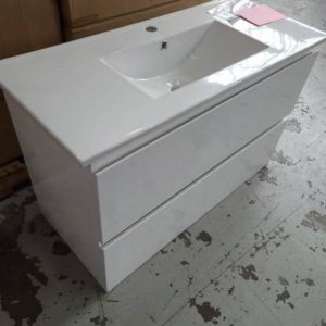 900MM WALL HUNG VANITY WITH 2 DRAWERS WITH WHITE CERAMIC TOP