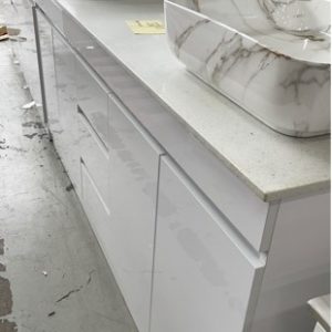 1800MM GLOSS WHITE VANITY WITH WHITE STONE TOP AND EMPRADORE ABOVE COUNTER BOWL