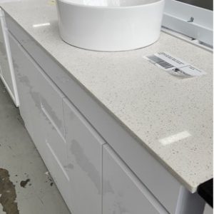 1500MM GLOSS WHITE VANITY WITH WHITE STONE TOP AND SINGLE ABOVE COUNTER BOWL