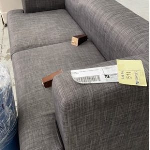 EX HIRE - DARK GREY 2.5 SEATER COUCH SOLD AS IS NO COUCH LEGS BROKEN UNDERNEATH