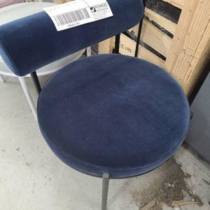 EX HIRE - VELVET LOW CHAIR - BLUE SOLD AS IS