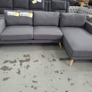 BRAND NEW GREY MATERIAL COUCH WITH CHAISE LIGHT OAK LEGS