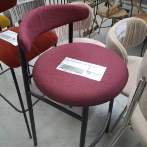 EX HIRE - MATERIAL BAR STOOL - BURGUNDY SOLD AS IS