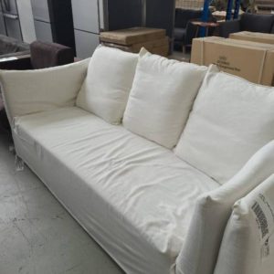 EX HIRE - WHITE LINEN 2.5 SEATER COUCH SOLD AS IS