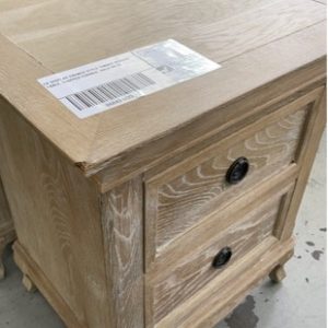 EX DISPLAY FRENCH STYLE TIMBER BEDSIDE TABLE CHIPPED CORNER SOLD AS IS