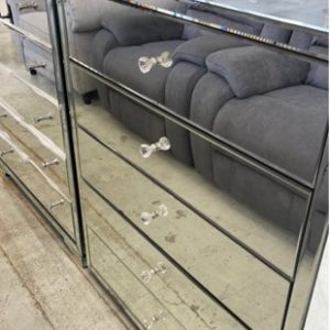 EX DISPLAY SILVER MIRROR TALLBOY - CHIPPED GLASS SOLD AS IS