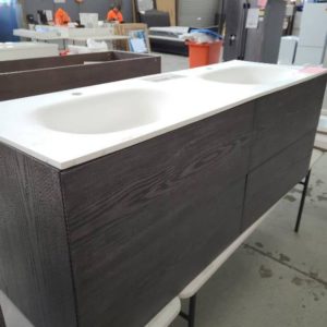 SAMPLE 1500MM DARK COLOURED DOUBLE BOWL VANITY WITH 4 PUSH TO OPEN DRAWERS WITH MOULDED VANITY TOP RRP$1400 PALLET 7
