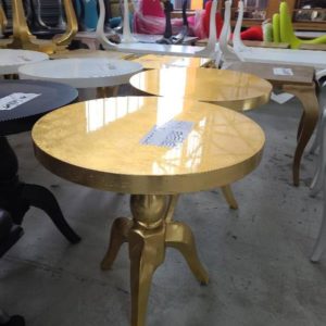 EX-HIRE ROUND GOLD SIDE TABLE SOLD AS IS