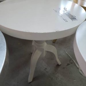 EX-HIRE ROUND WHITE SIDE TABLE SOLD AS IS